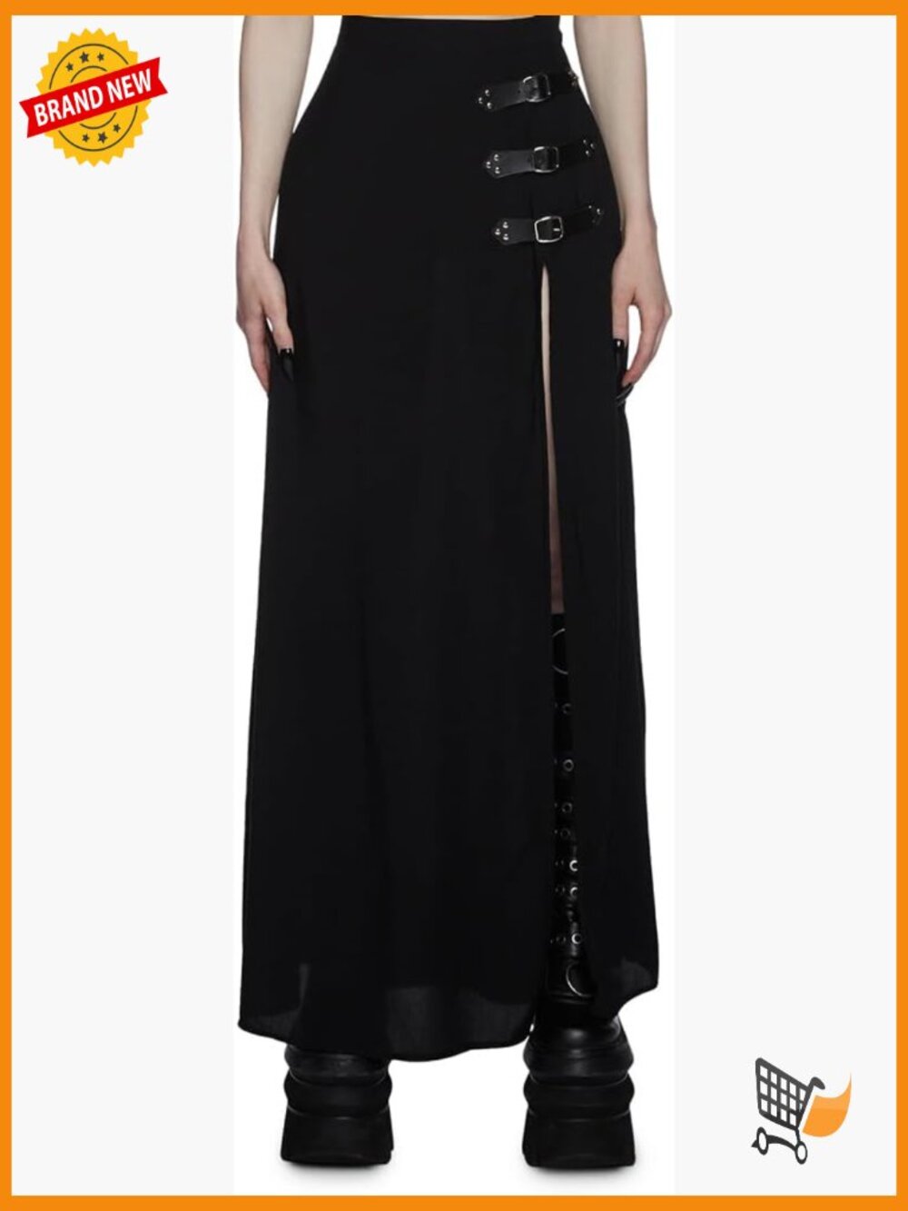 Gothic Maxi Skirt with Side Slit and Zipper Closure